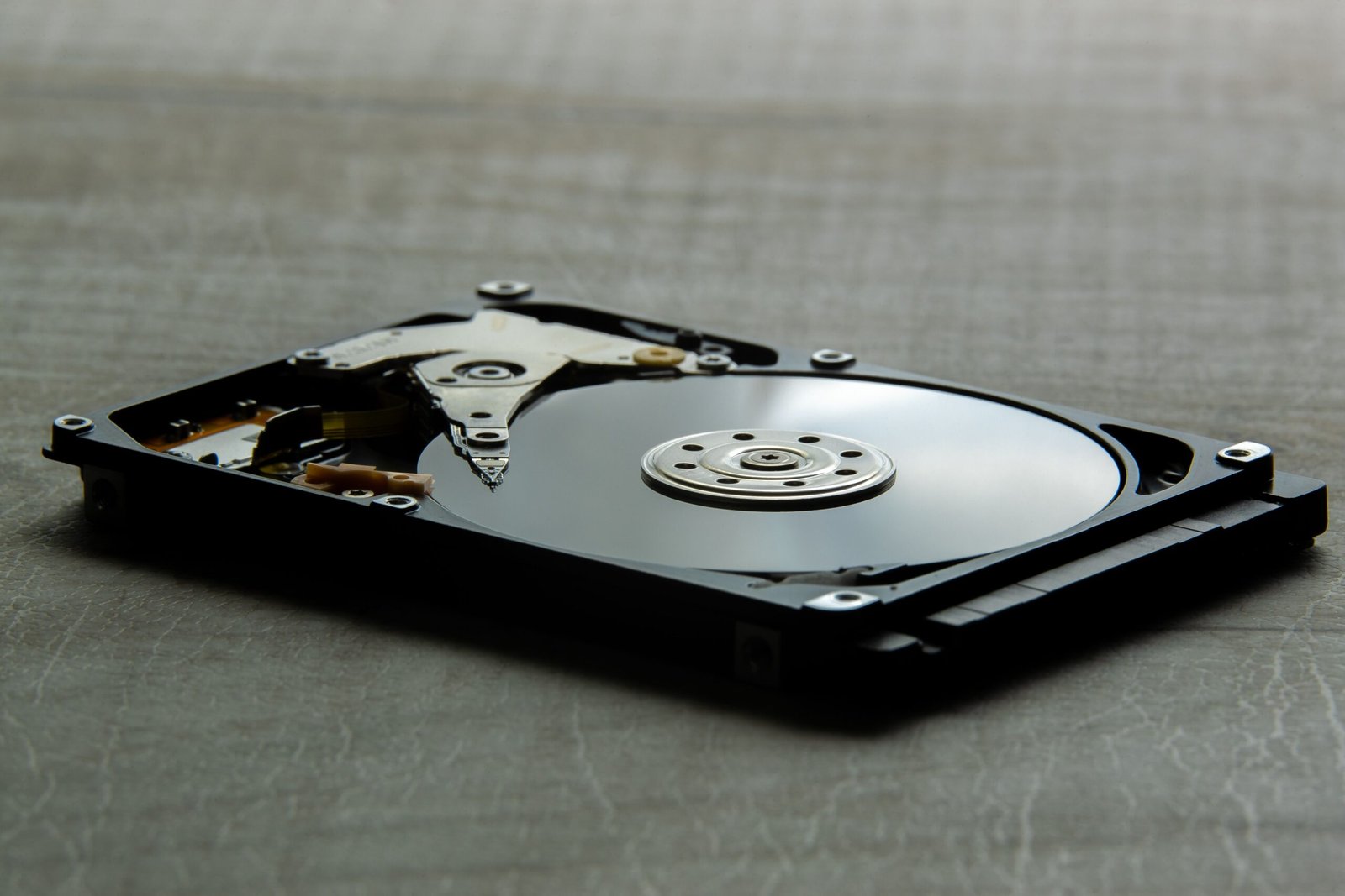 Internal view of a hard disk drive used for security camera recording